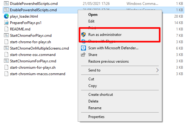 Screenshot; run command file as administrator